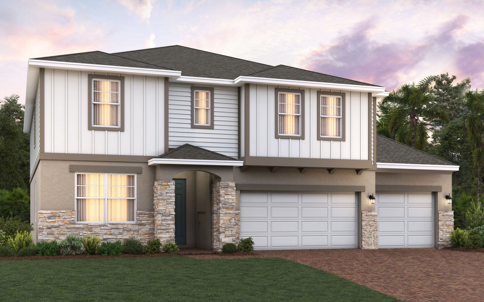 Sims 3-car elevation 4 with optional stone
