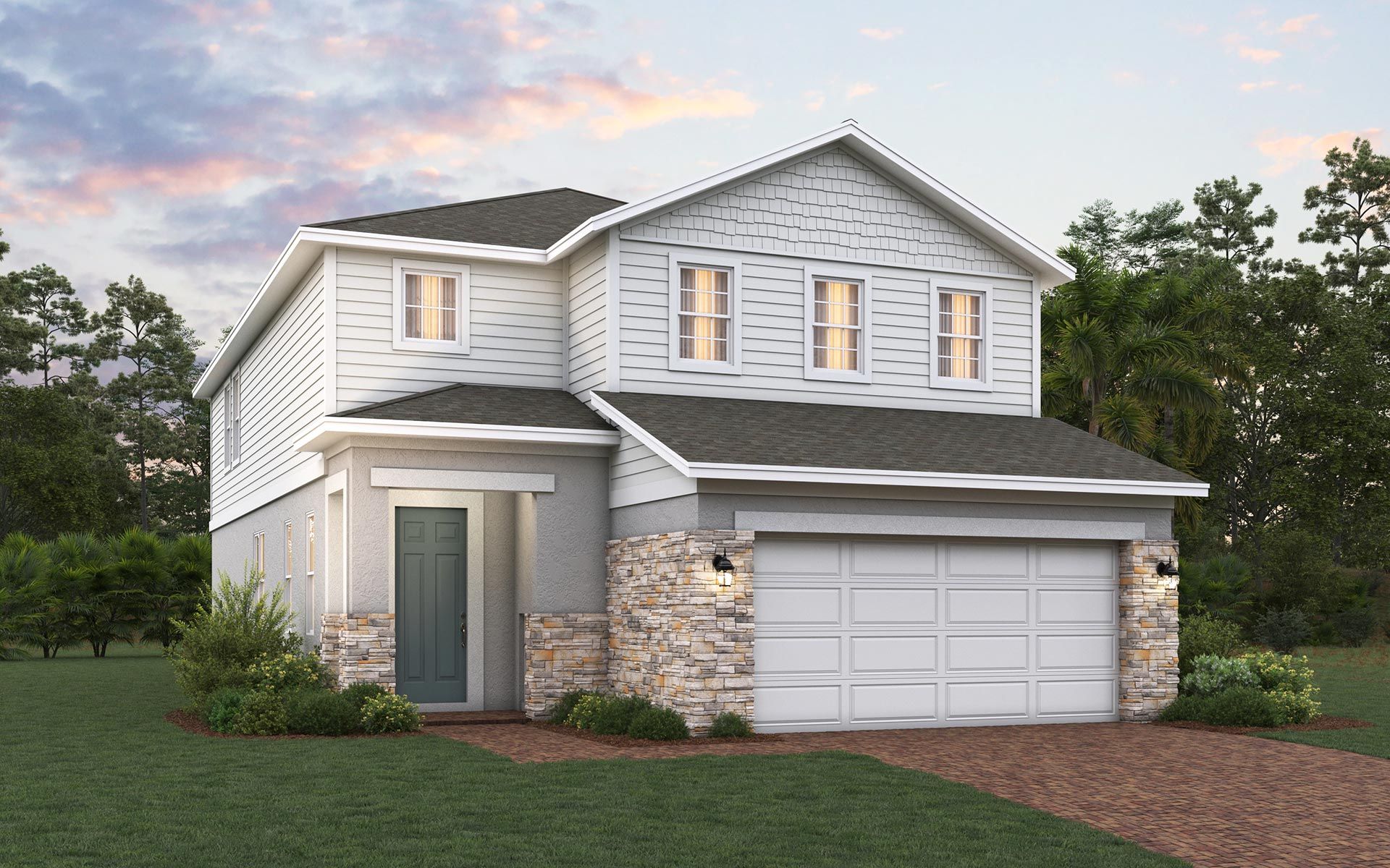 DeLeon elevation 2 shown with optional stone