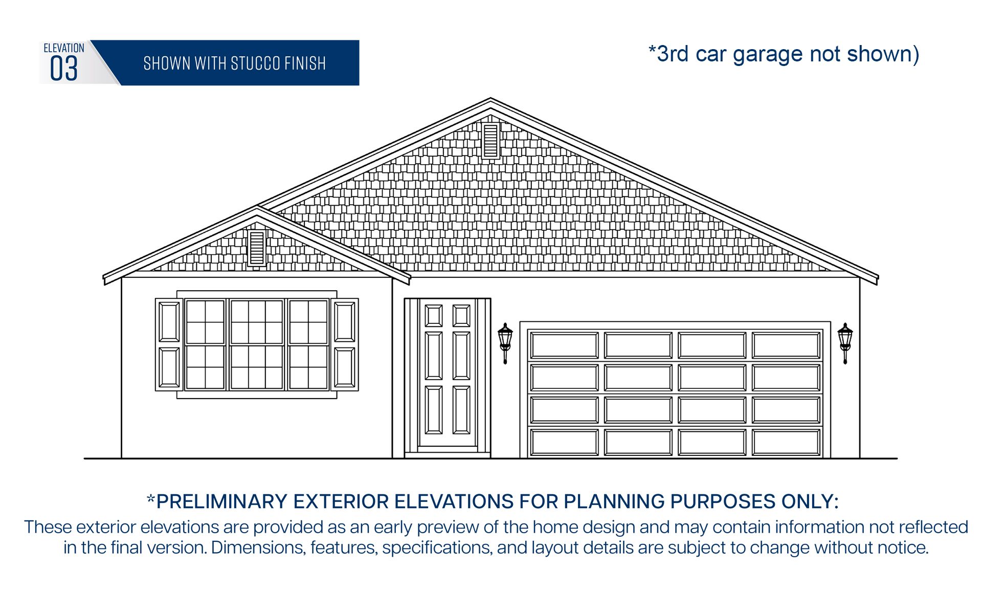 Kennedy 3-Car elevation 3 *(3rd car garage not depicted)