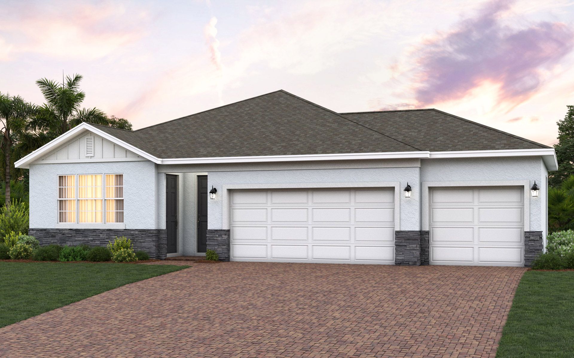 Kennedy 3-Car elevation 2 shown with optional stone