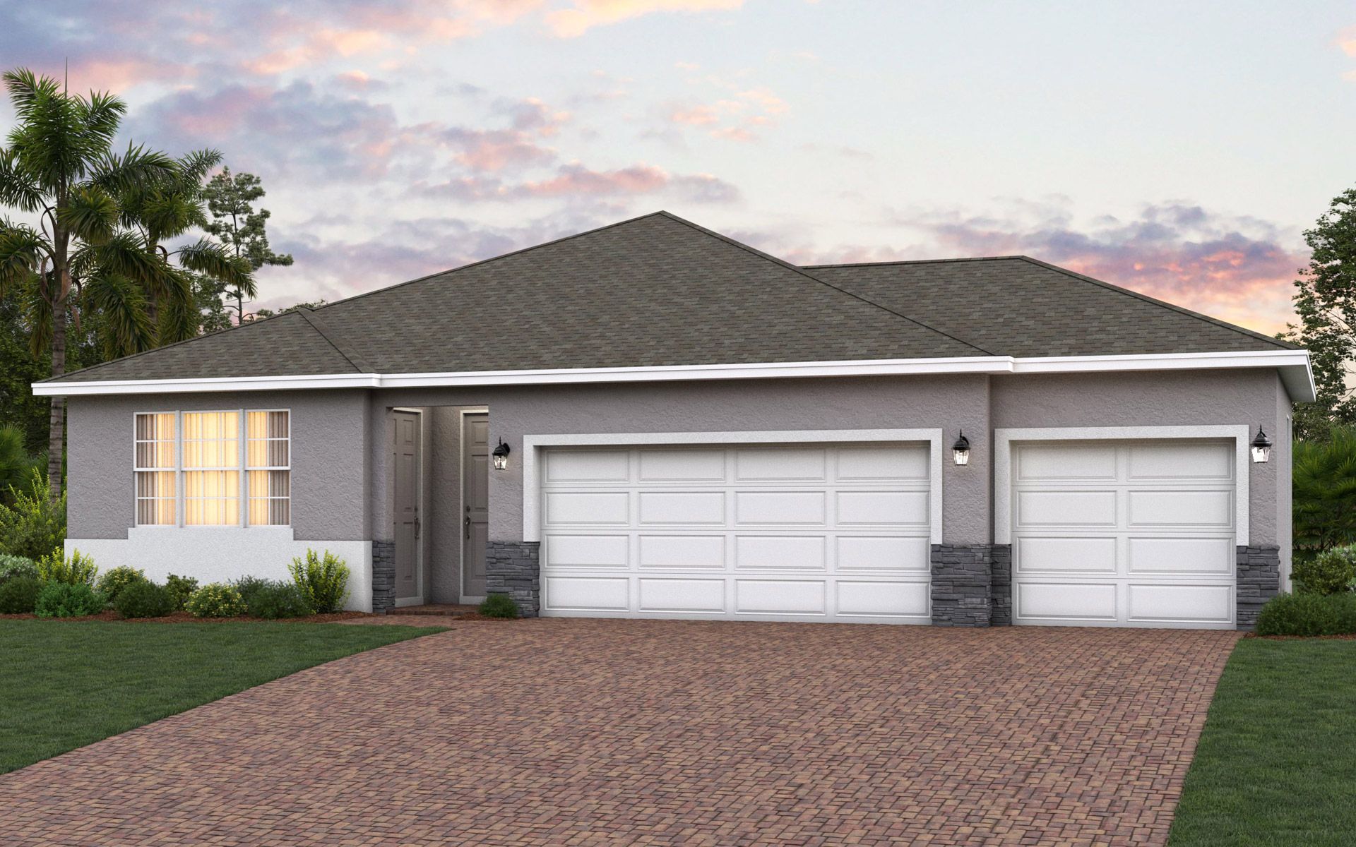 Kennedy 3-Car elevation 1 shown with optional stone