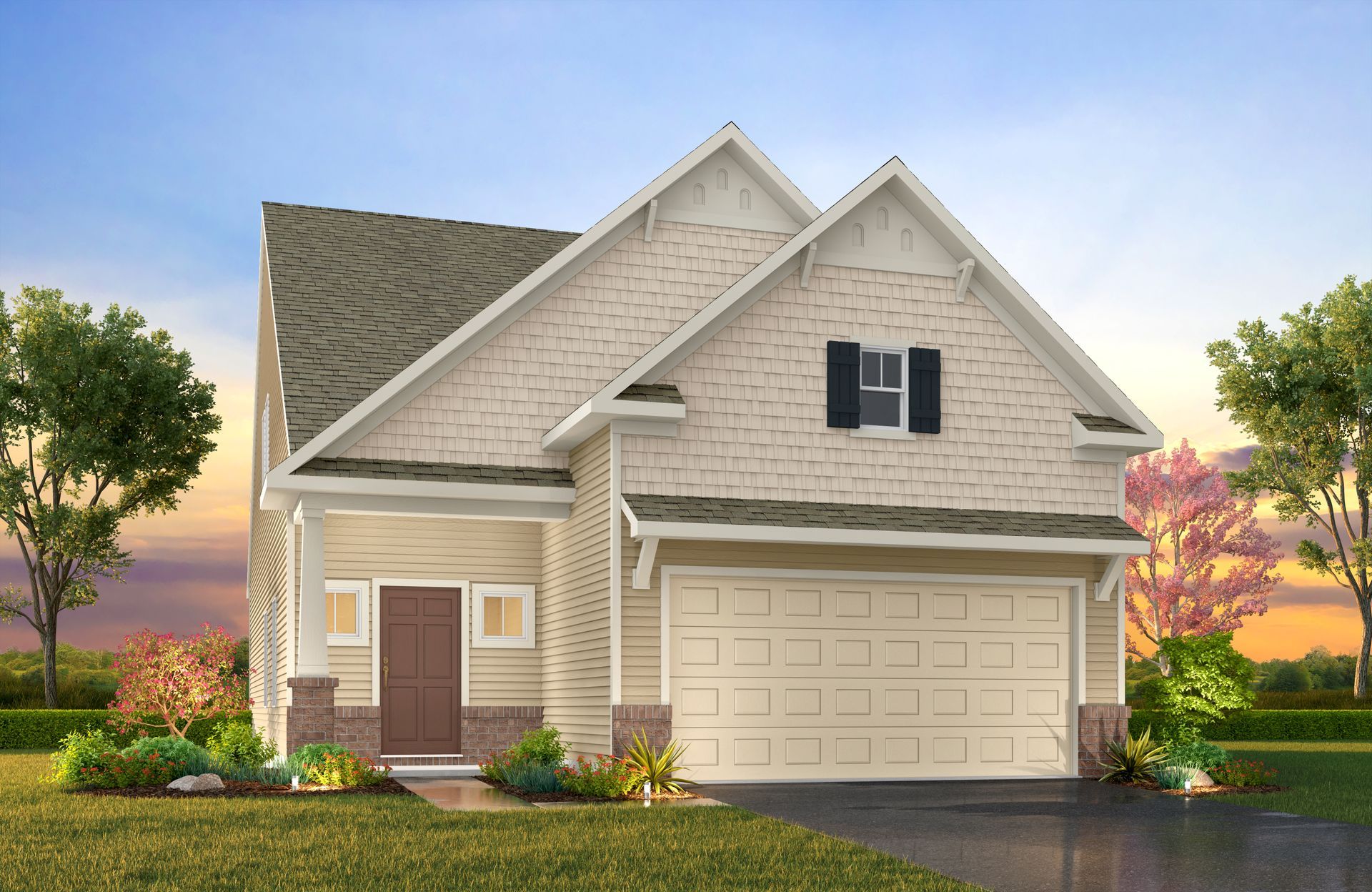 An artist 's impression of a house with a large garage.
