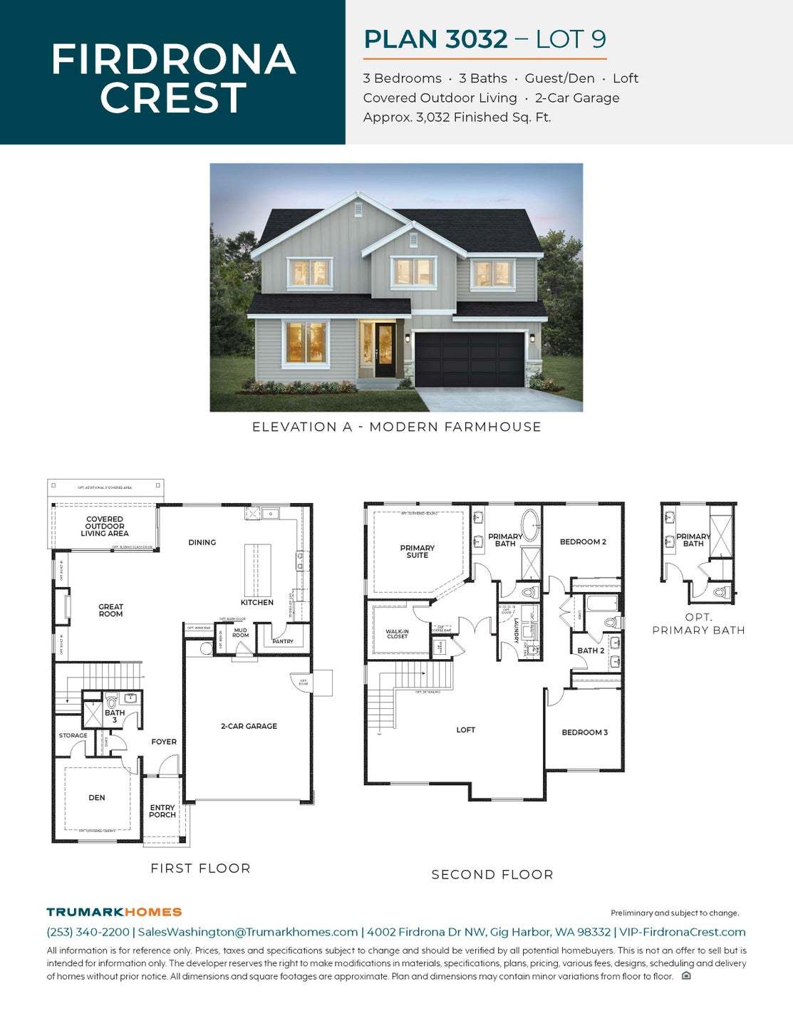 Firdrona Crest | Lot 9 | Plan 3032 A | 2-Car Garage