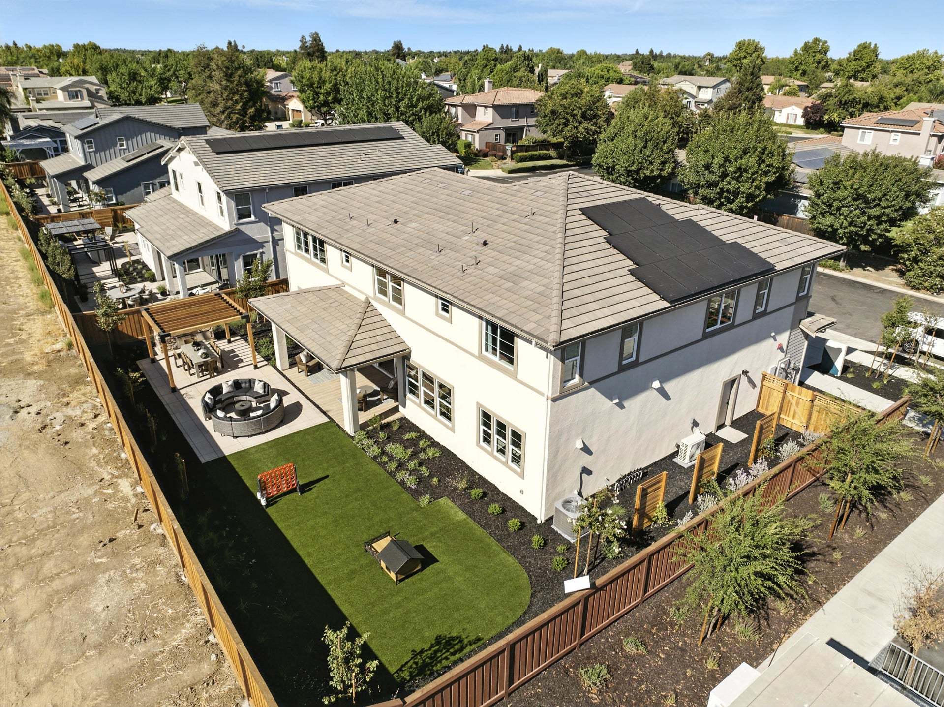 Apricot Estates by Trumark Homes in Brentwood, CA I Model l Backyard Drone