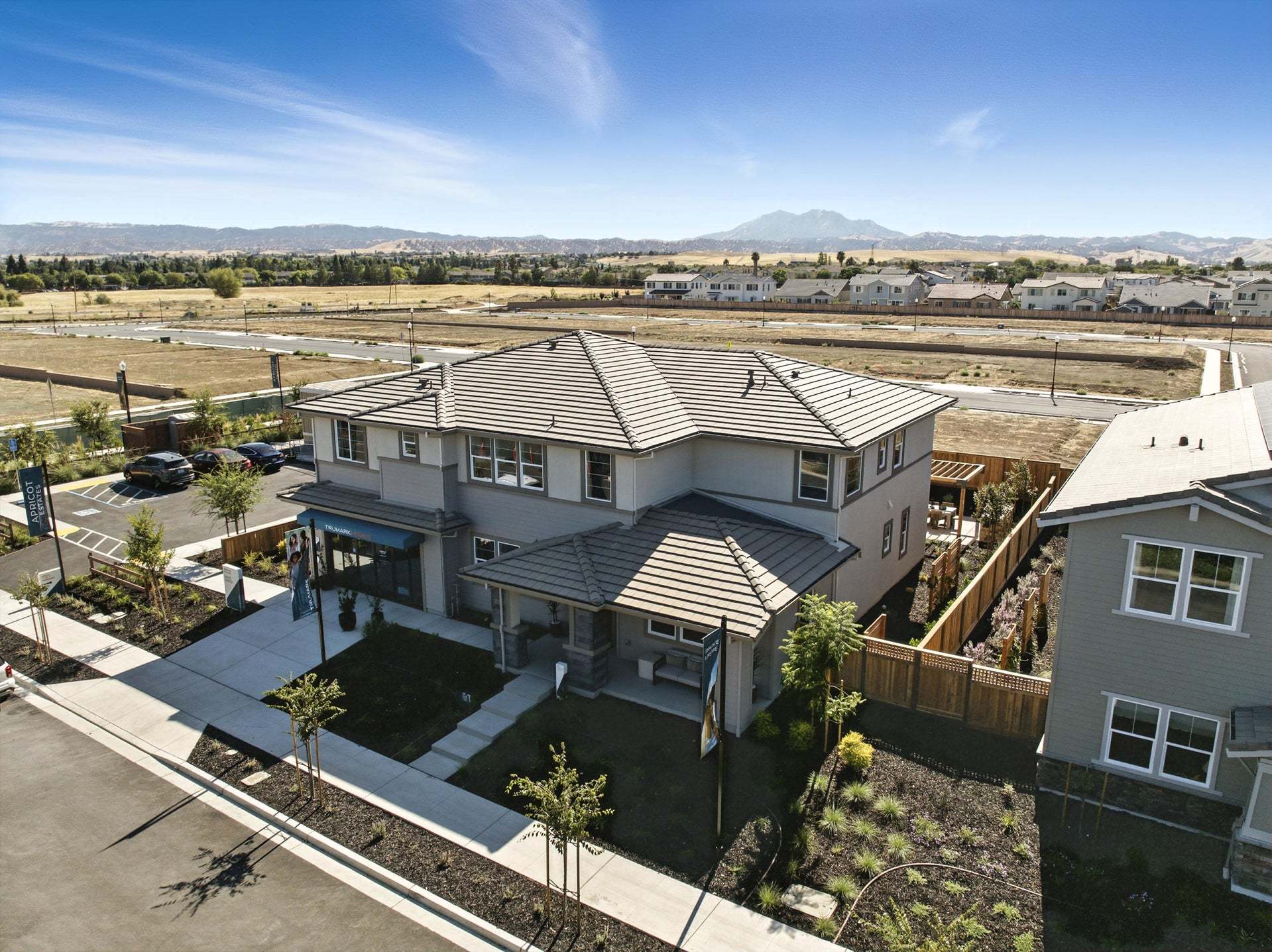 Apricot Estates by Trumark Homes in Brentwood, CA I Residence 3 Model I Drone Exterior