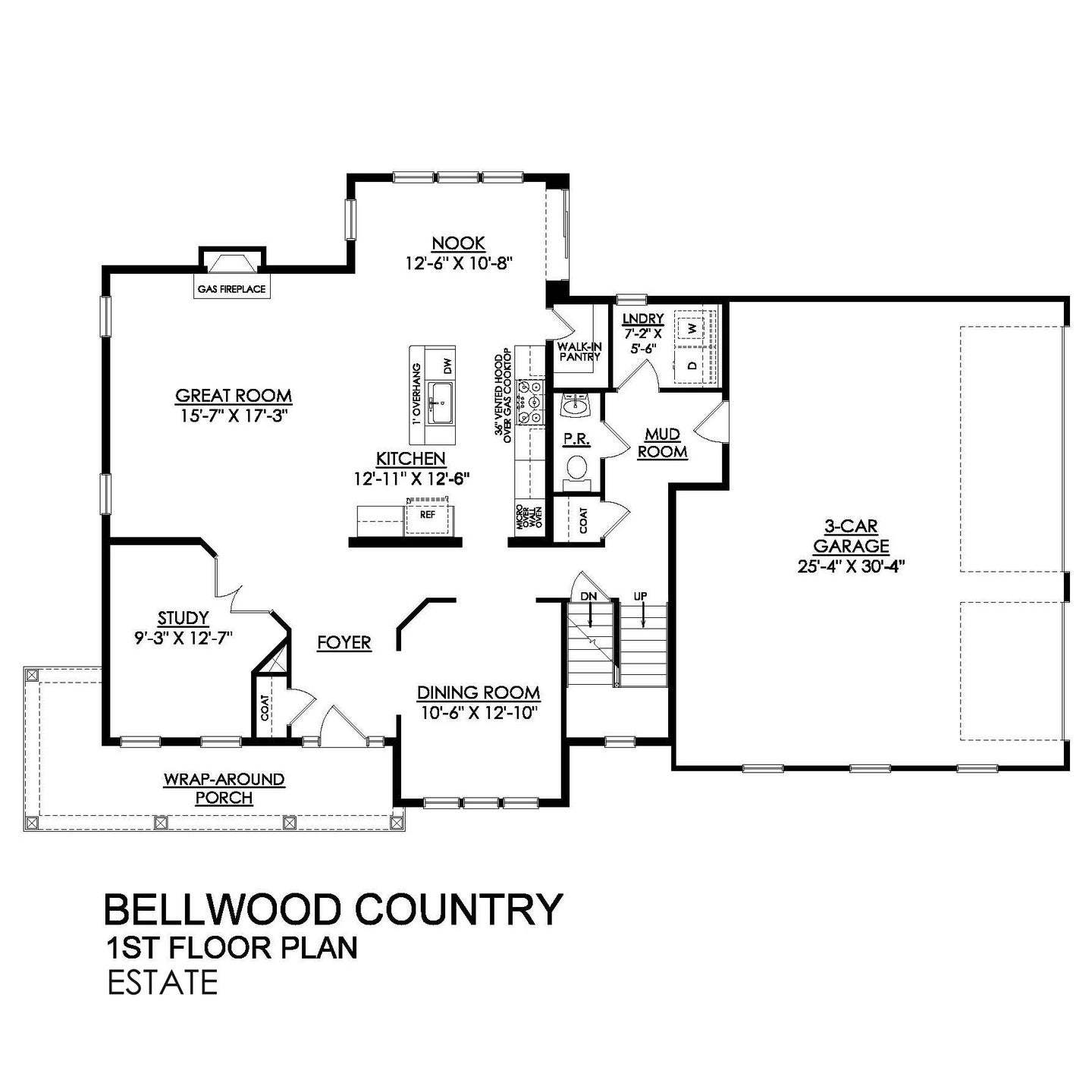 Bellwood Country Estate Series- 1st Floor Plan with 3-Car Garage