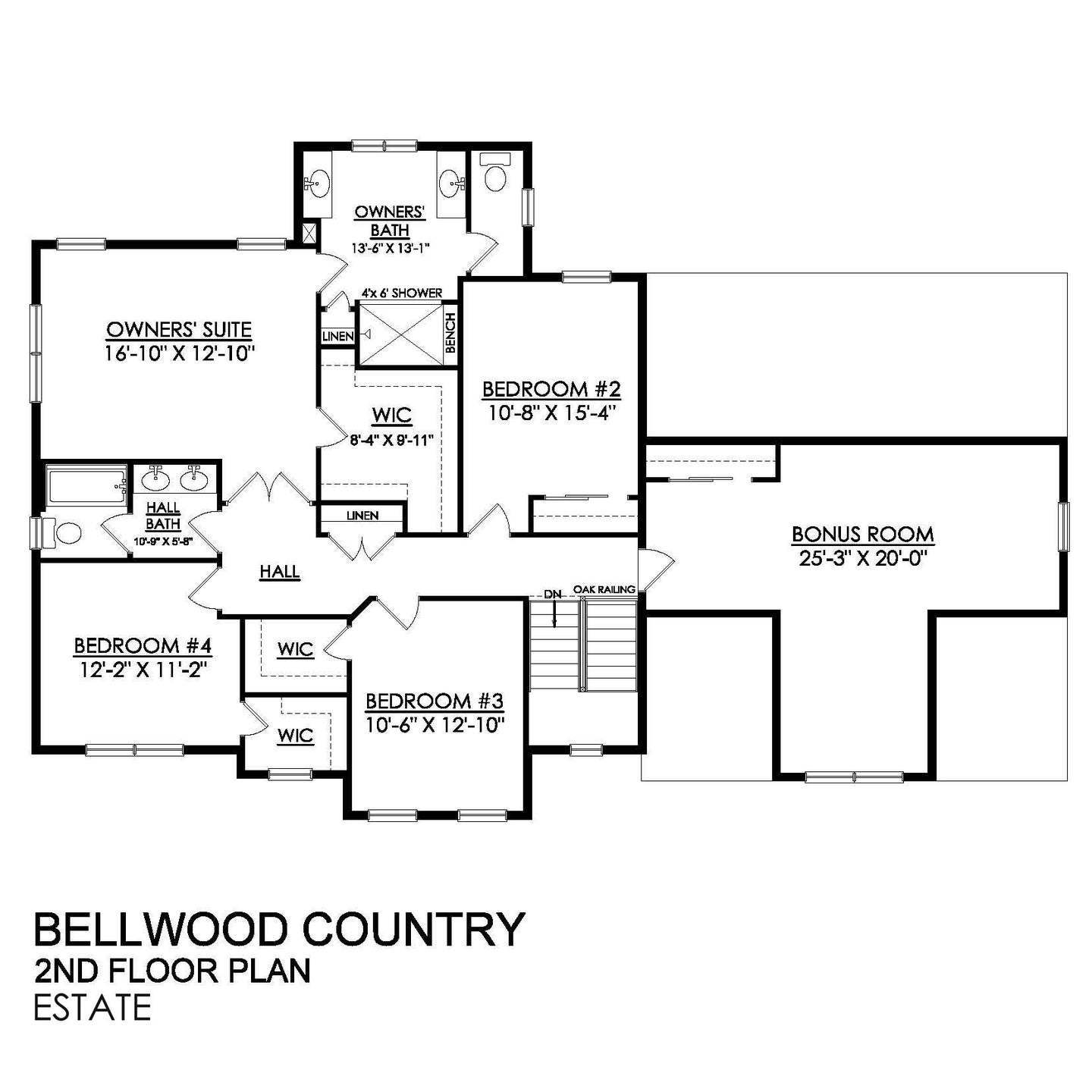 Bellwood Country Estate Series- Second Floor Plan with 3-Car Garage