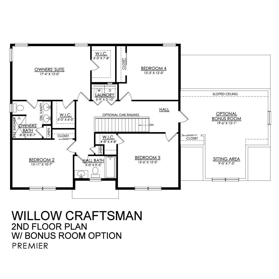 Willow Craftsman Premier Series - Optional 2nd Floor Bonus Room