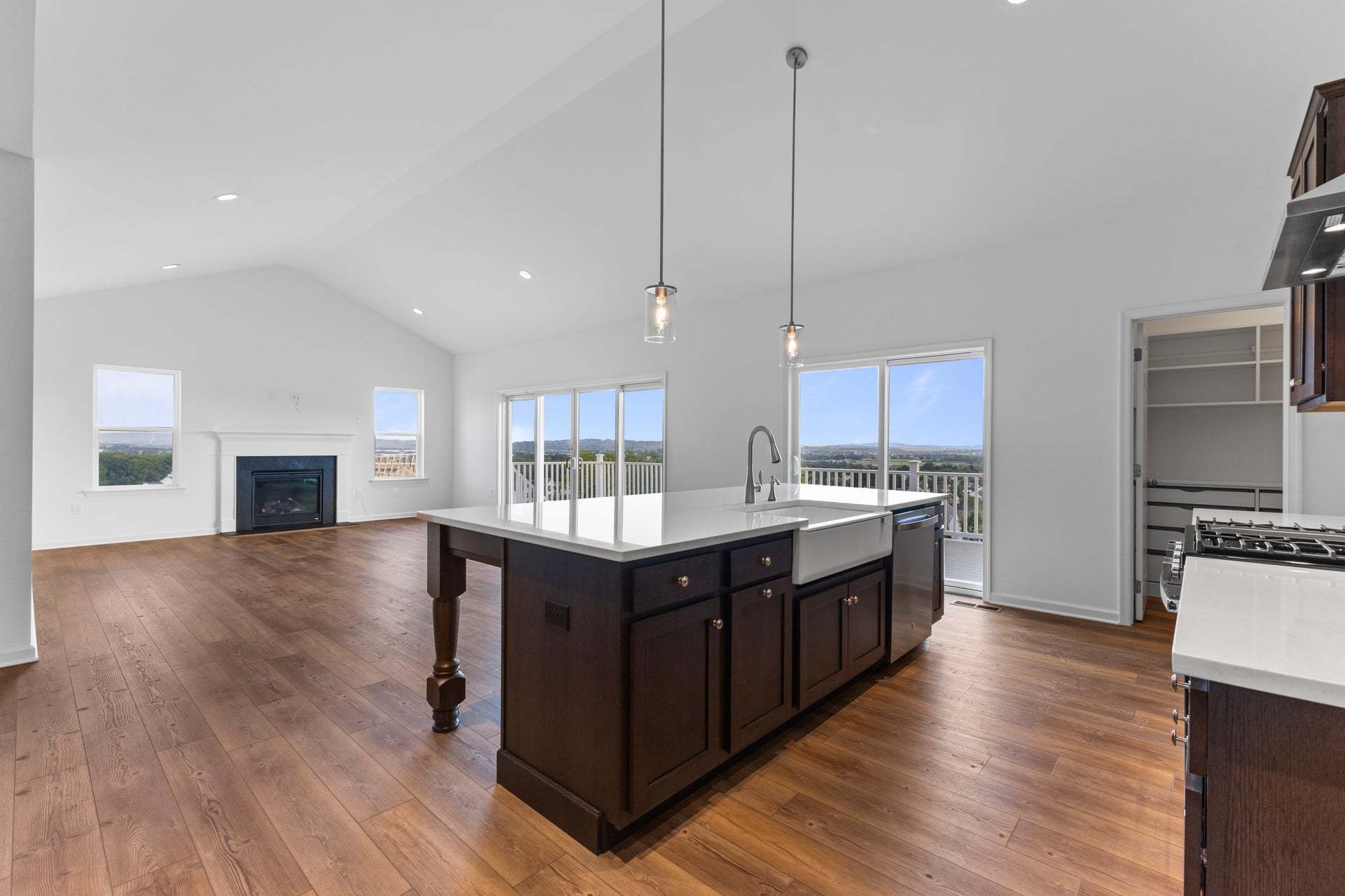 Rockford Great Room with Optional Fireplace Window Package, Added Sliding Glass Doors, and Extended