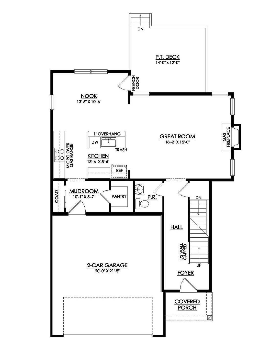 Mia First Floor Plan with Optional 4' Extension and Deck