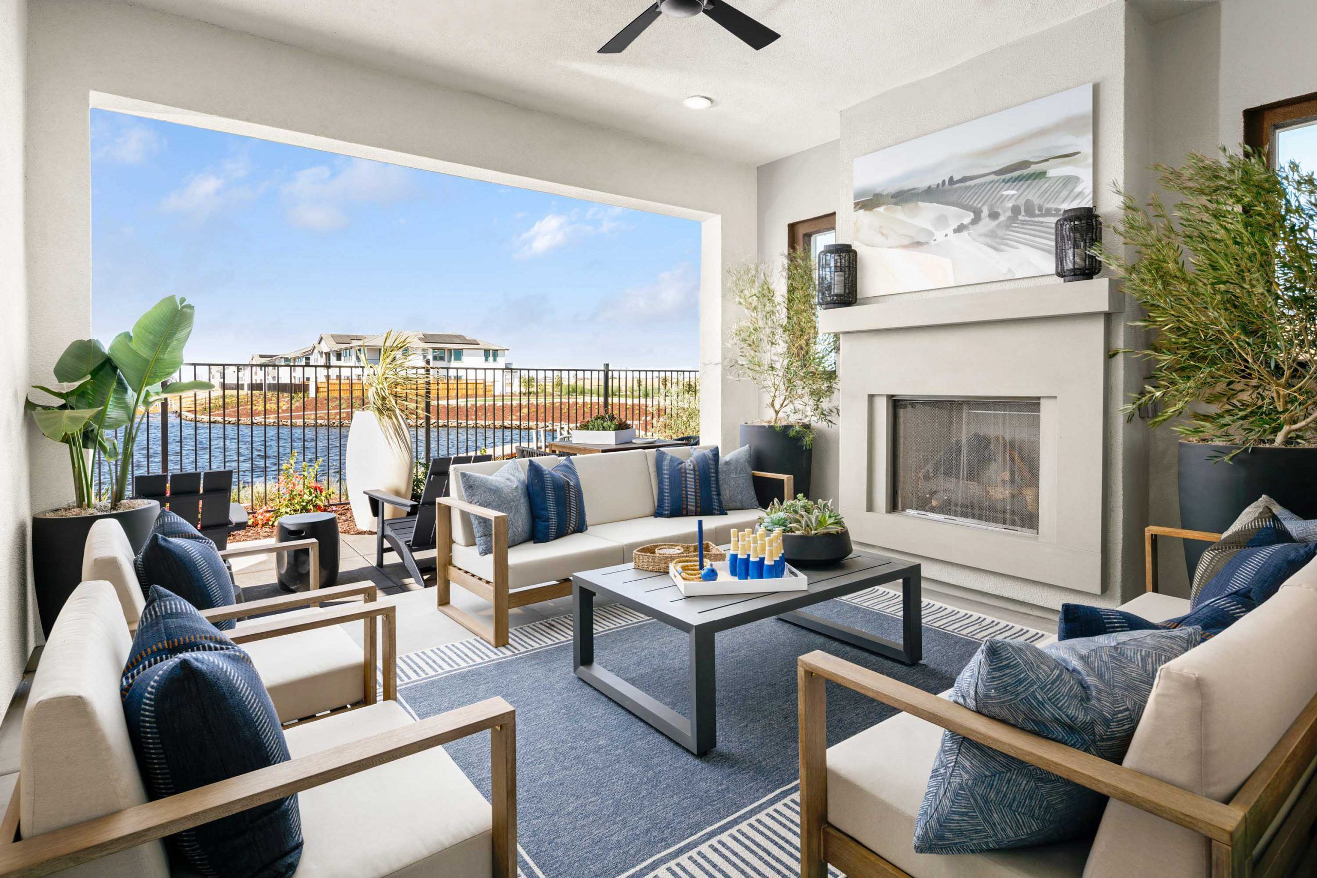 Signature California Room with Fireplace and Windows