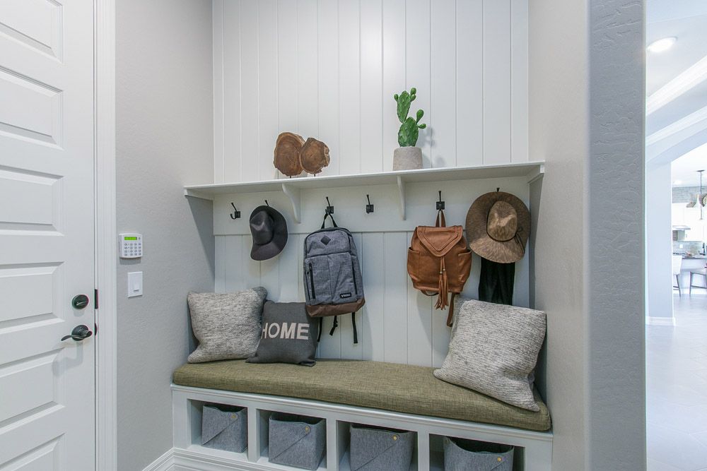 mudroom bench and lockers Carina model home Tranquility at Montecito in Estrella William Ryan Homes Phoenix