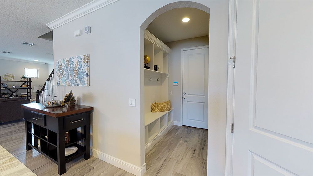 Juniper-FL Model Home - Drop Zone with Bench - The Perfect Catch-All Space between Garage and Kitch