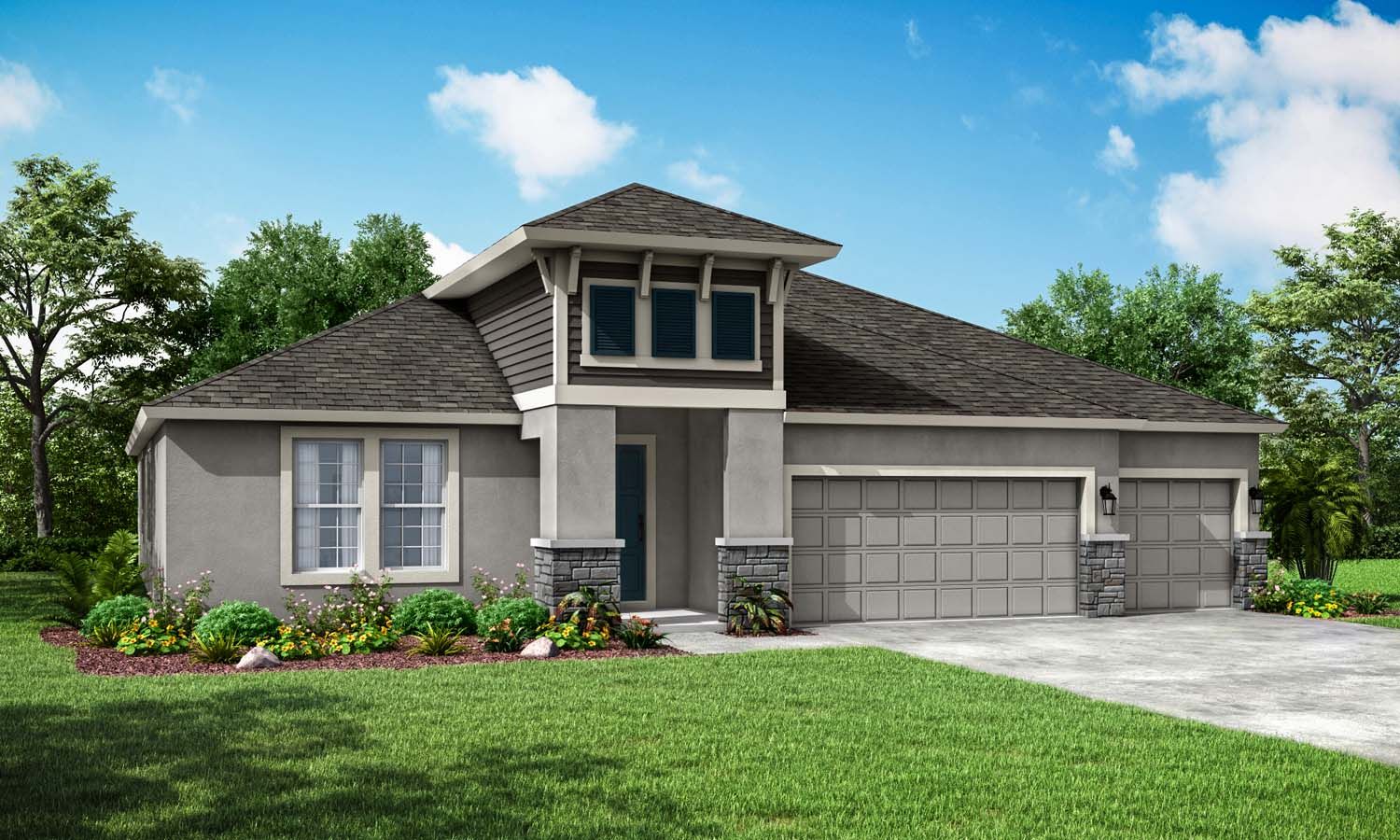 Sapphire new home exterior elevation coastal with optional stone William Ryan Homes Tampa