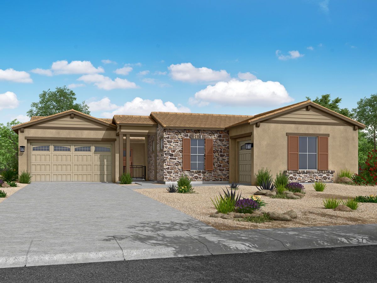 Hacienda exterior elevation Orion floor plan at Harmony at Montecito in Estrella William Ryan Homes Phoenix