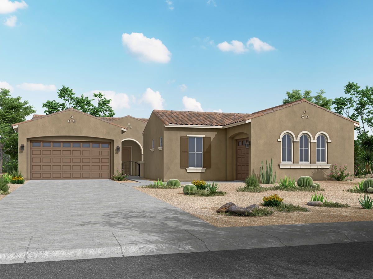 Spanish exterior elevation Orion floor plan at Harmony at Montecito in Estrella William Ryan Homes Phoenix