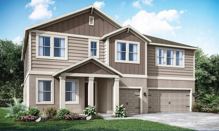 Jupiter new home plan farmhouse elevation at River Pointe by William Ryan Homes Tampa