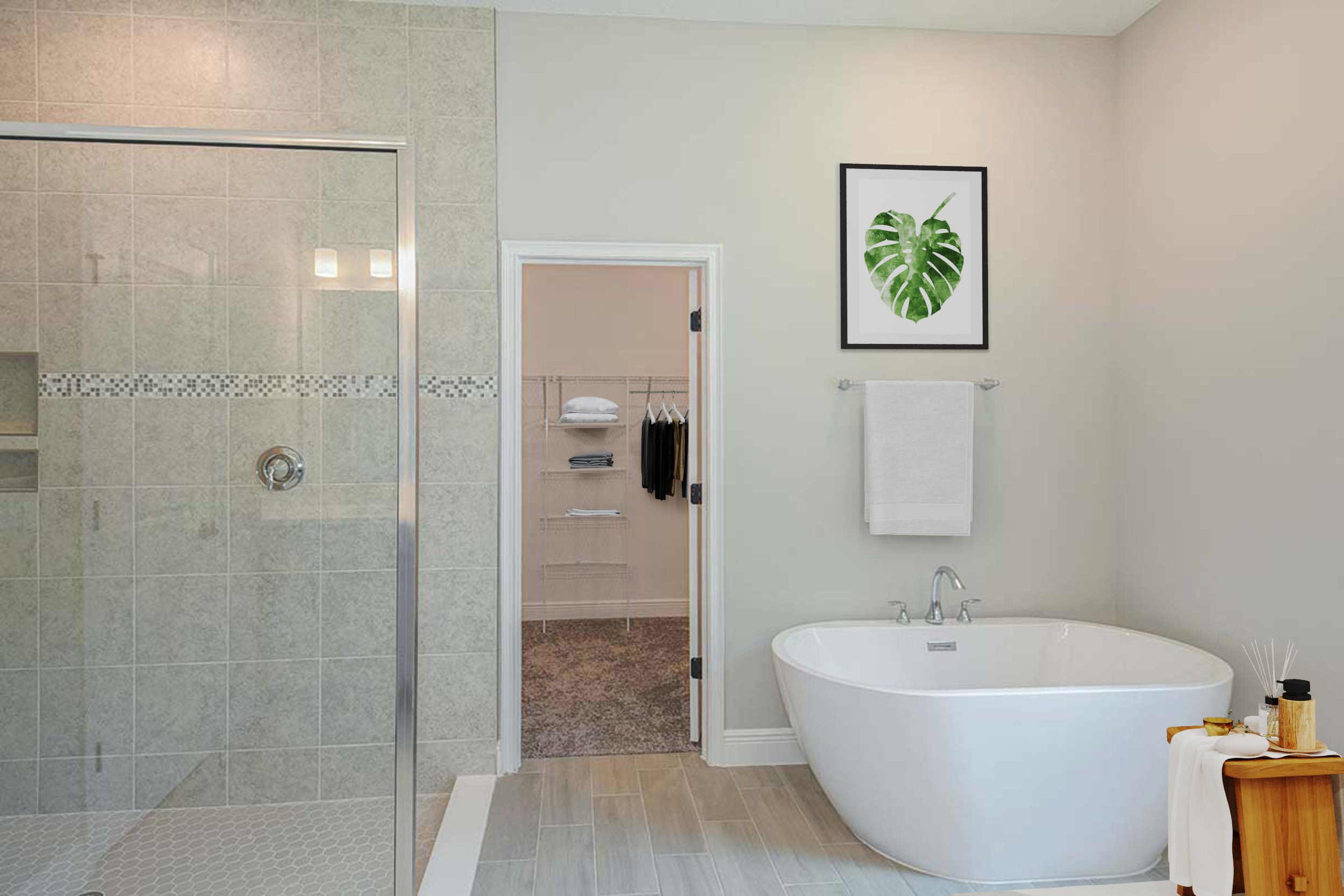Sapphire new construction home plan owner's bath roman shower freestanding tub by William Ryan Homes Tampa