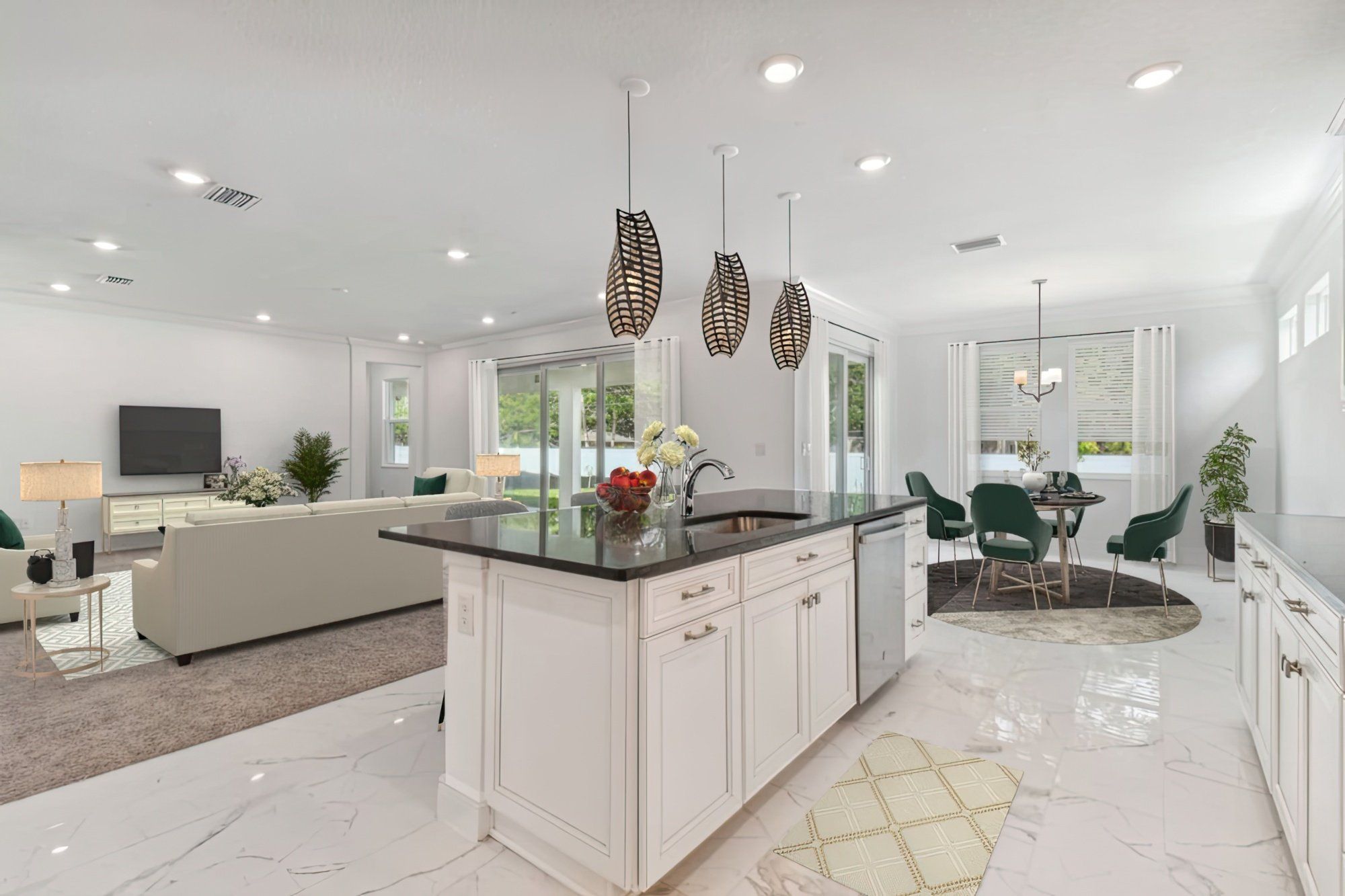 Jupiter new construction home plan open-concept living great room and cafe view by William Ryan Homes Tampa