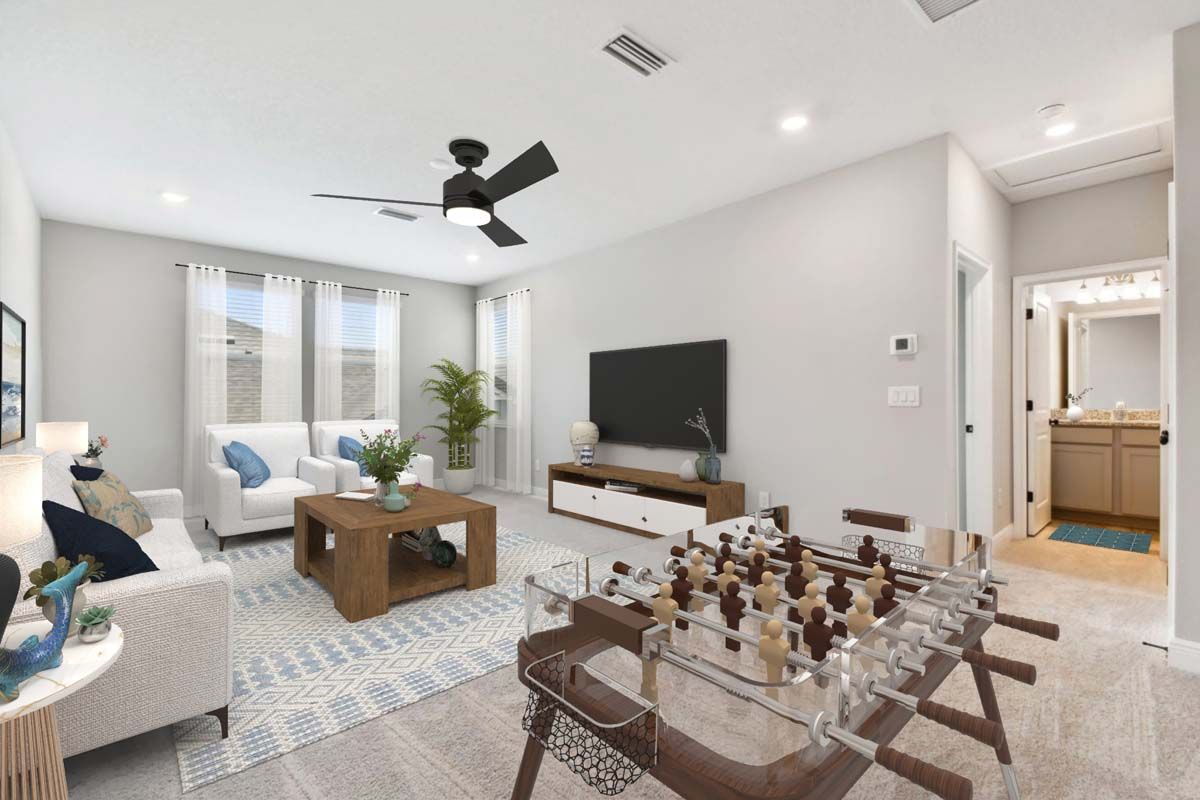 Jewel luxury new construction paired villa in Sun City Center, FL second floor game room loft by William Ryan Homes Tampa
