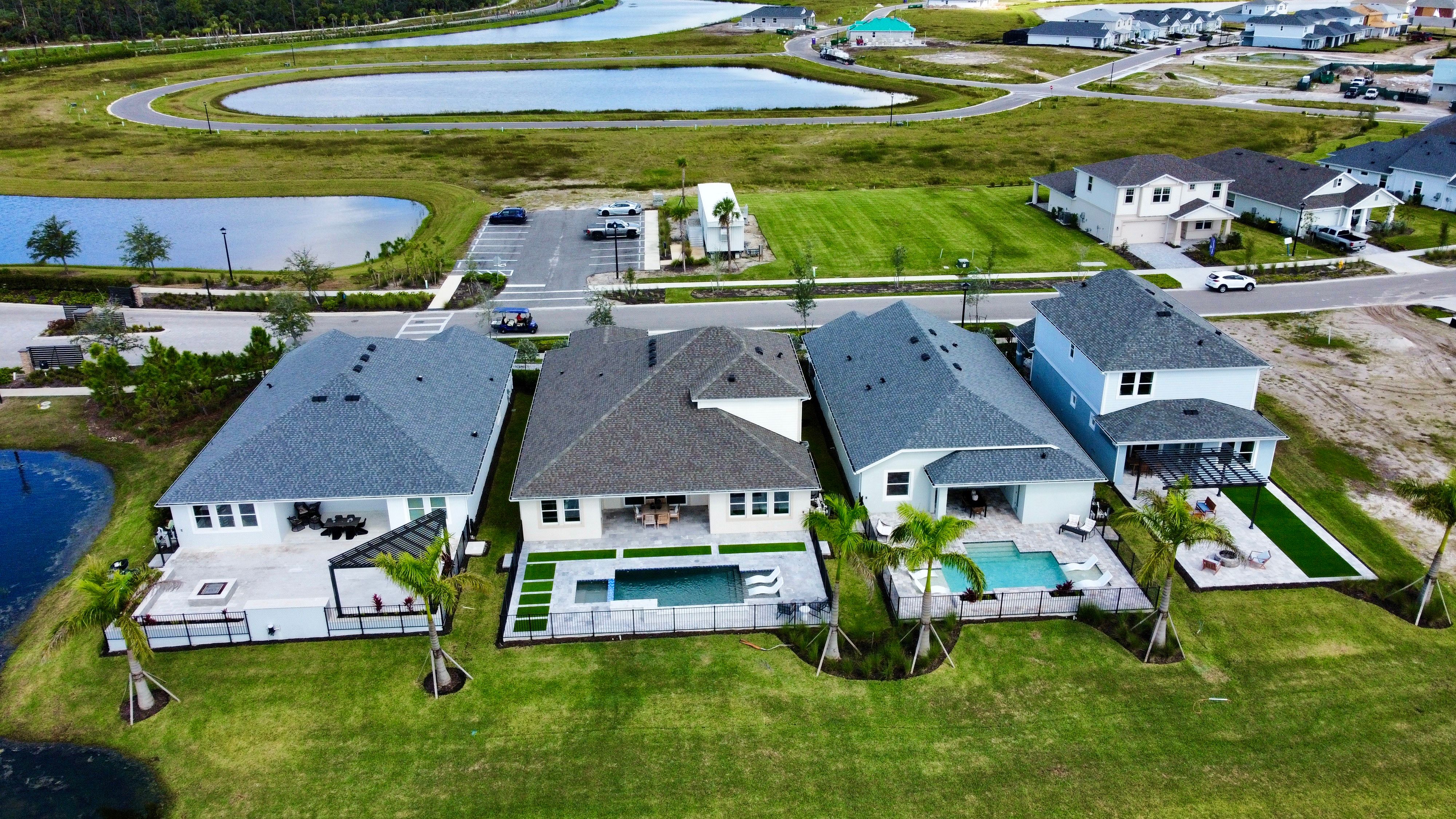 Aerial view of waterfront homes at The Sanctuary at Babcock Ranch.