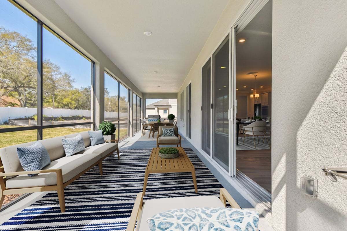 Sawgrass new construction home plan outdoor living space optional extended lanai by William Ryan Homes