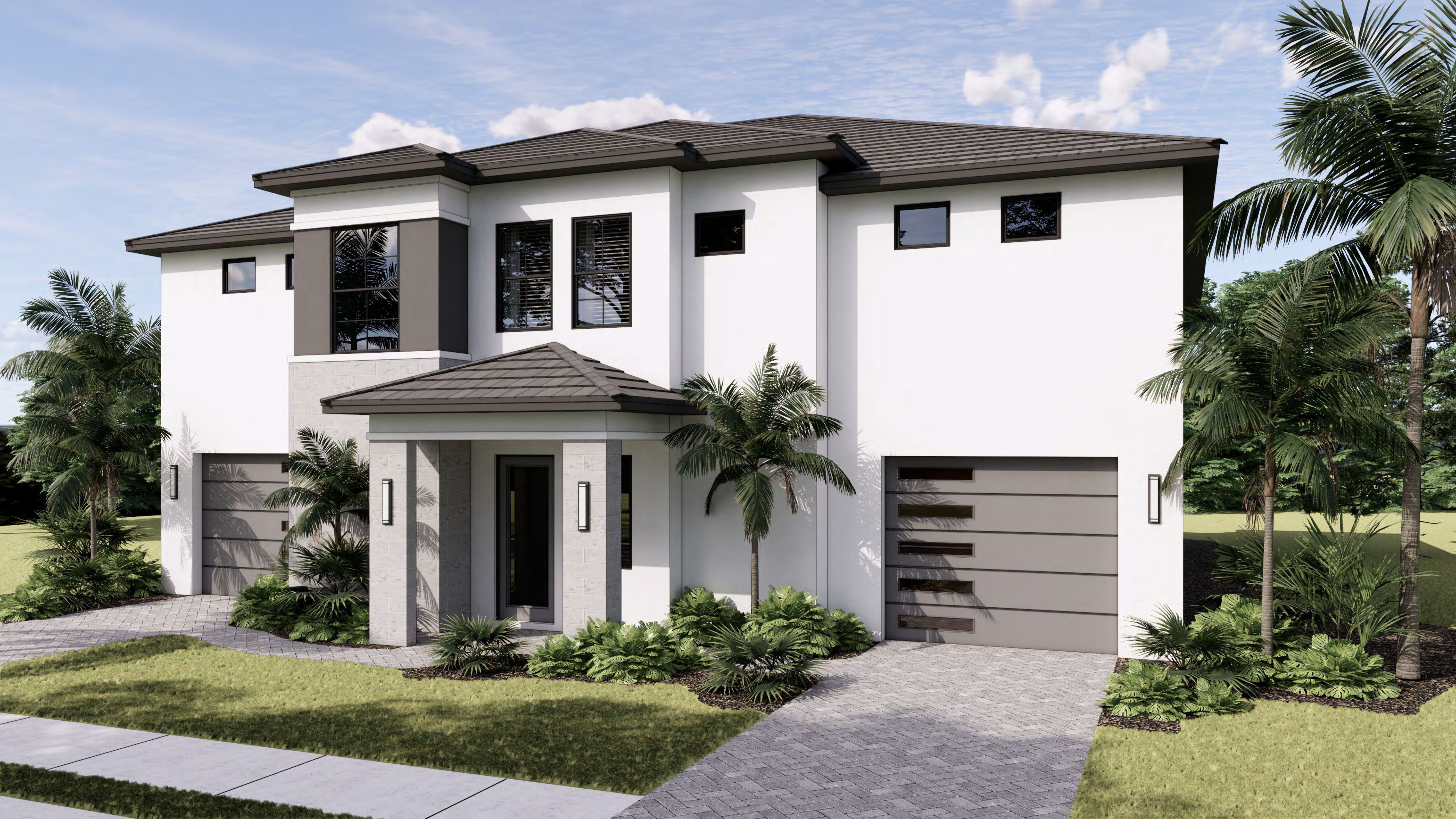 Palmera Modern Front View Elevation - Angle 2