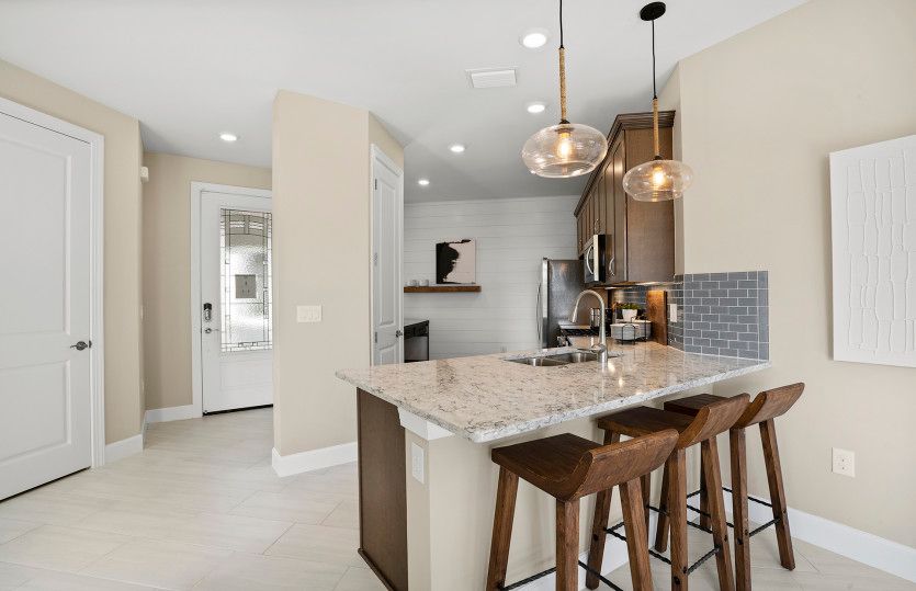 New home construction with kitchen bar, perfect for a stools