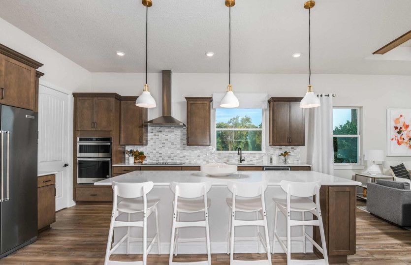 Kitchen with modern light fixtures
