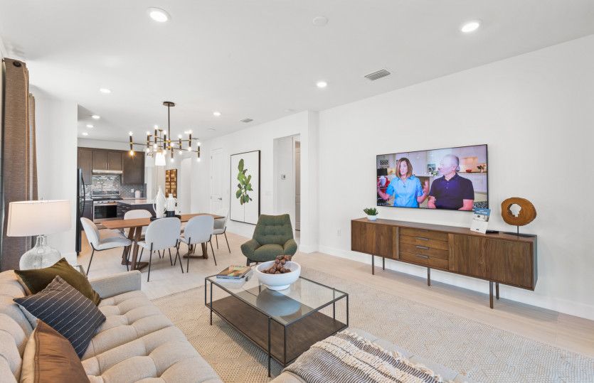 Connected living and dining spaces