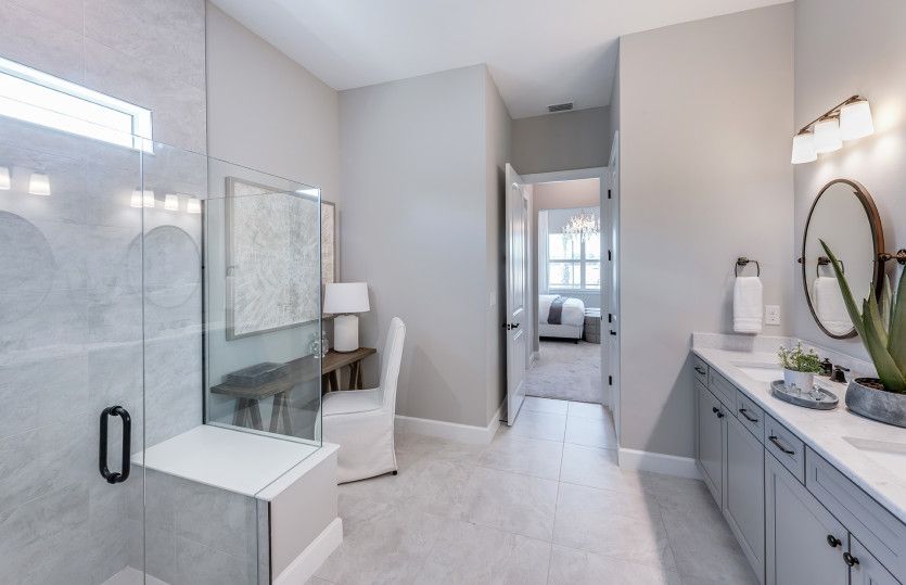 Owner's bathroom with dual sink vanity & large shower