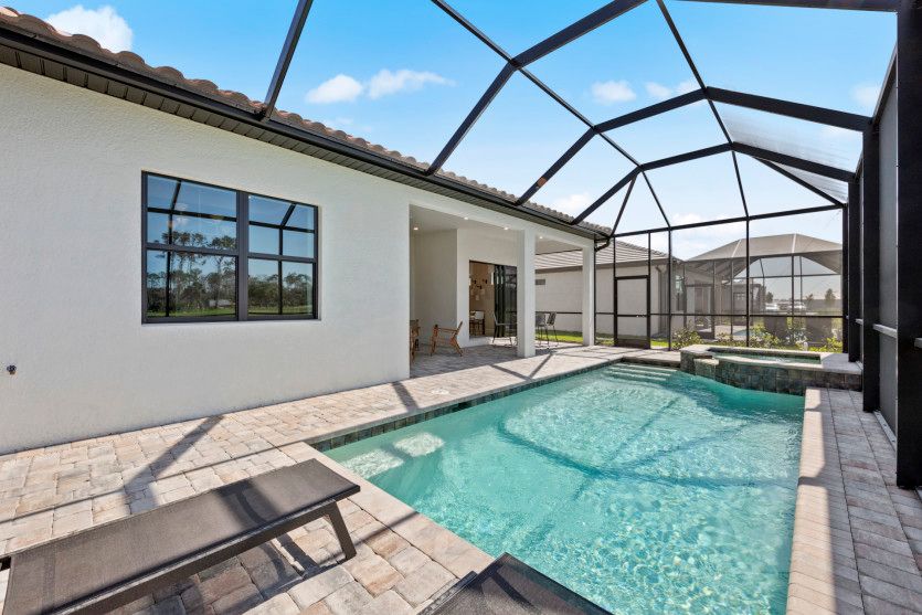 Screened-in pool with water views