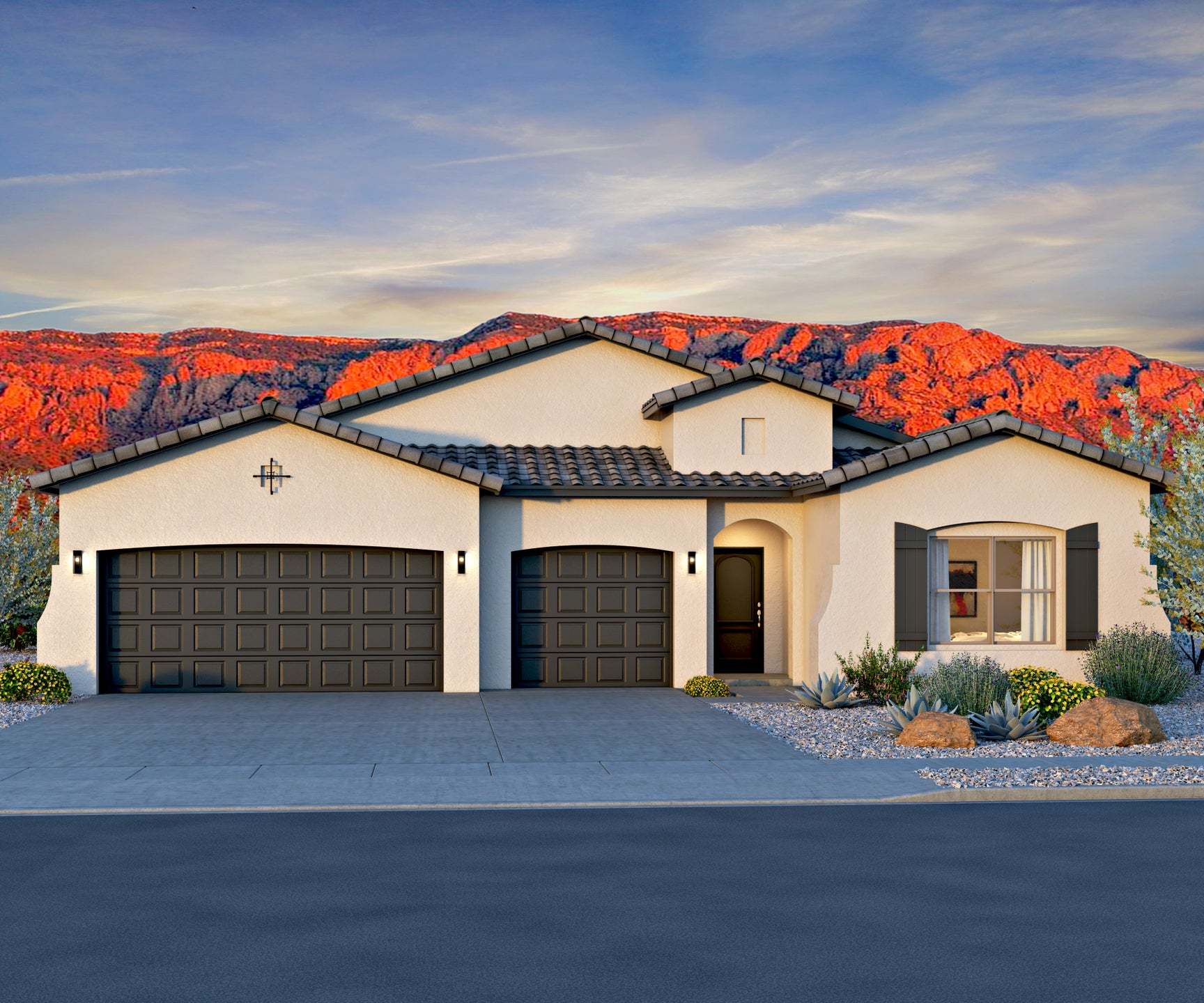 Exterior:Audrey II Mission - 3 Car Garage - Tile Roof