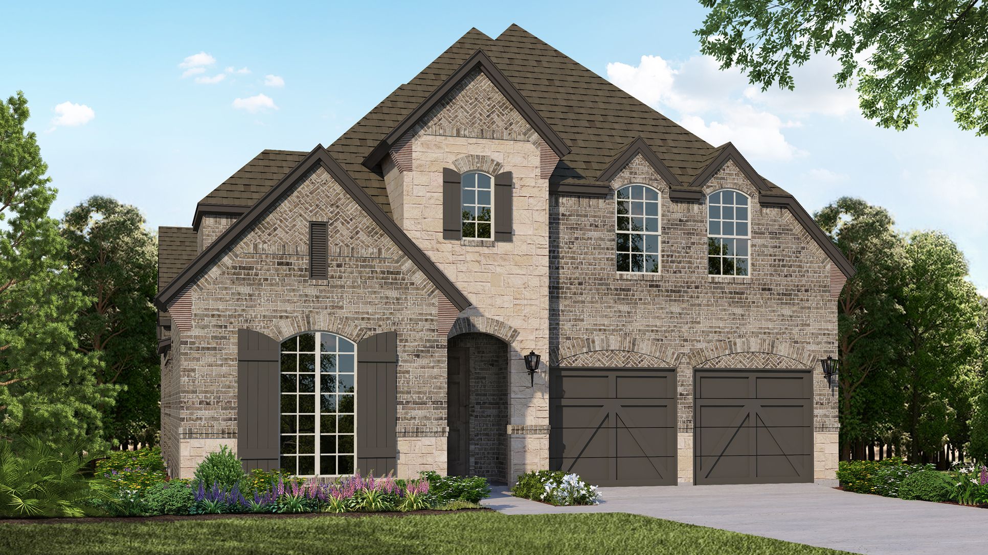 Exterior:Plan 1195 Elevation E with Stone