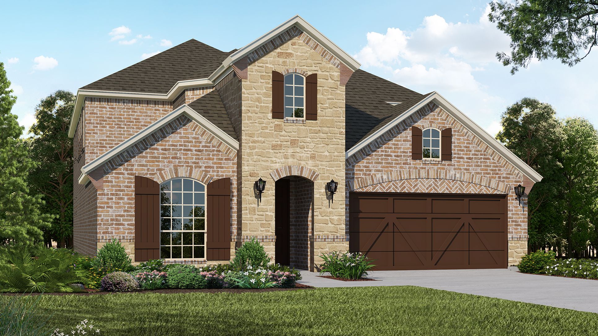 Exterior:Plan 1527 Elevation C with Stone by American Legend Homes