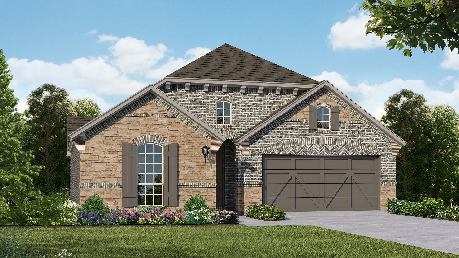 Exterior:Plan 1523 Elevation C with Stone
