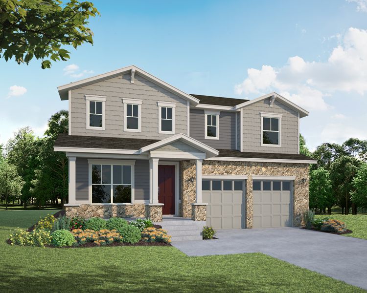 Exterior:Plan C405 Elevation A with Manufactured Stone - SH