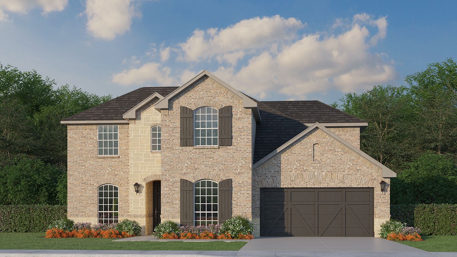 Exterior:Plan 1689 Elevation A with Stone by American Legend Homes