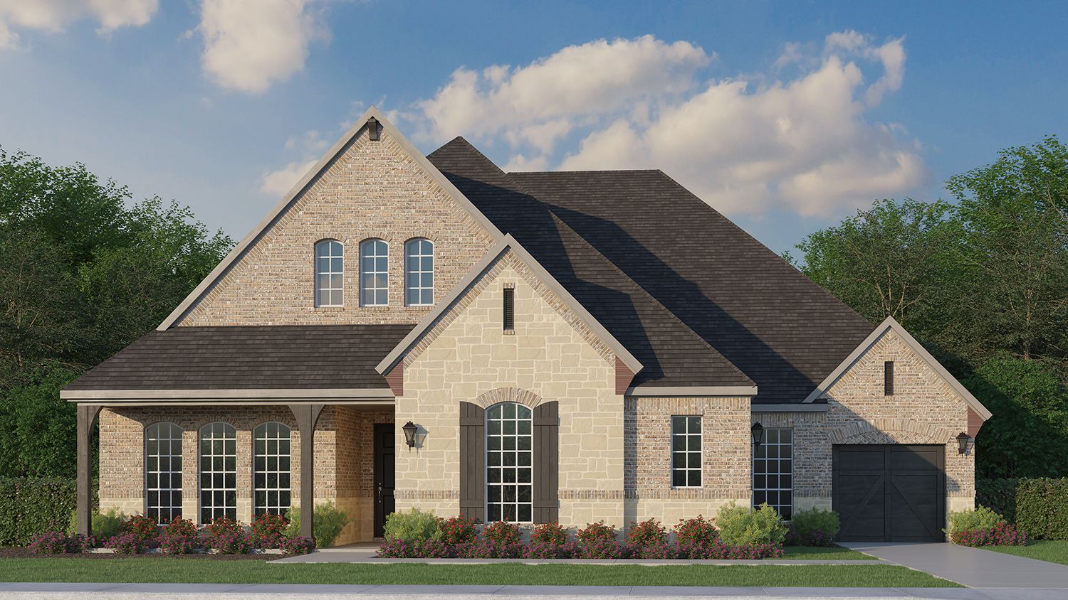 Exterior:Plan 852 Elevation A with Stone