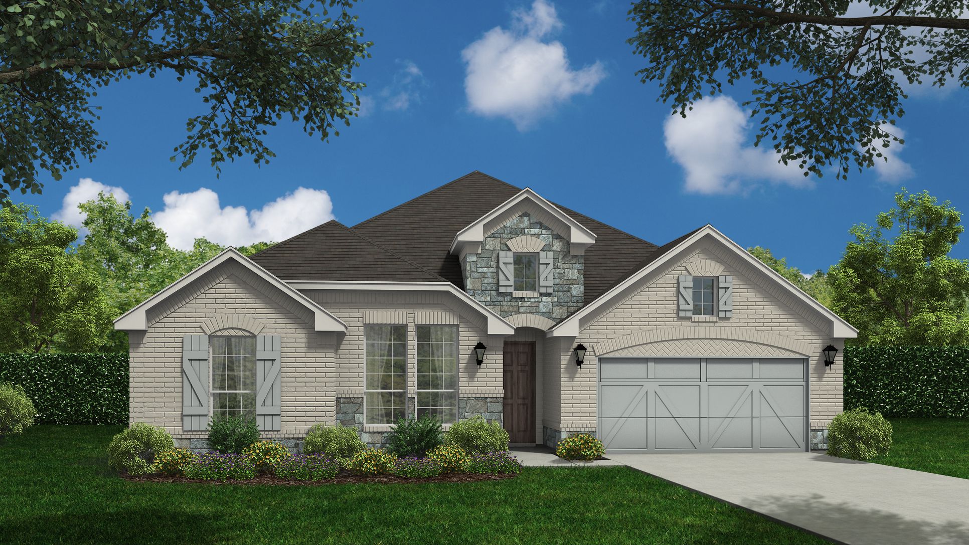 Exterior:Plan 1685 Elevation B with Stone by American Legend Homes