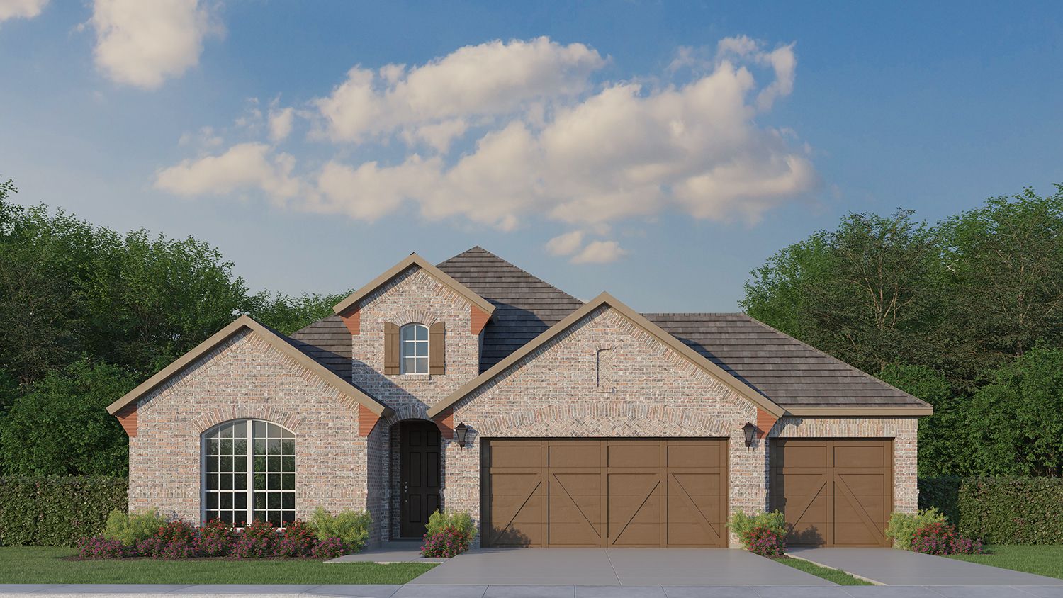 Exterior:Plan 1523 Elevation A 3-Car