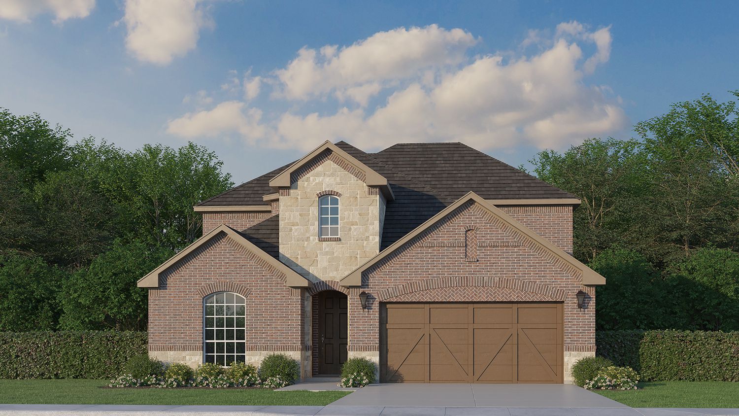 Exterior:Plan 1527 Elevation A with Stone by American Legend Homes