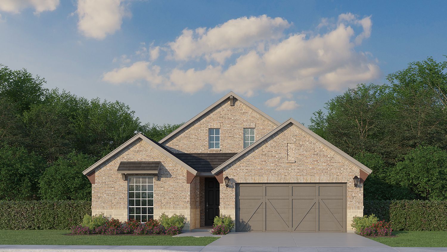 Exterior:Plan 1530 Elevation B with Stone by American Legend Homes