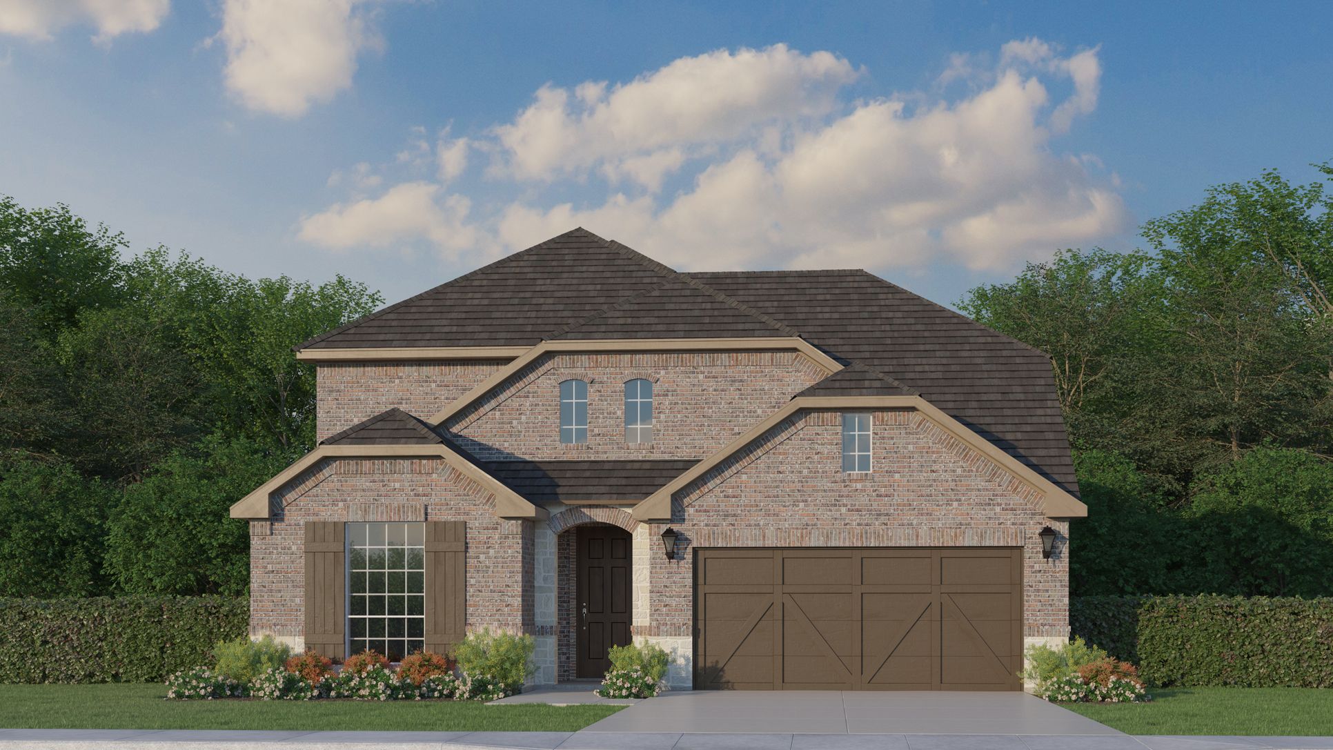 Exterior:Plan 1525 Elevation B with Stone by American Legend Homes