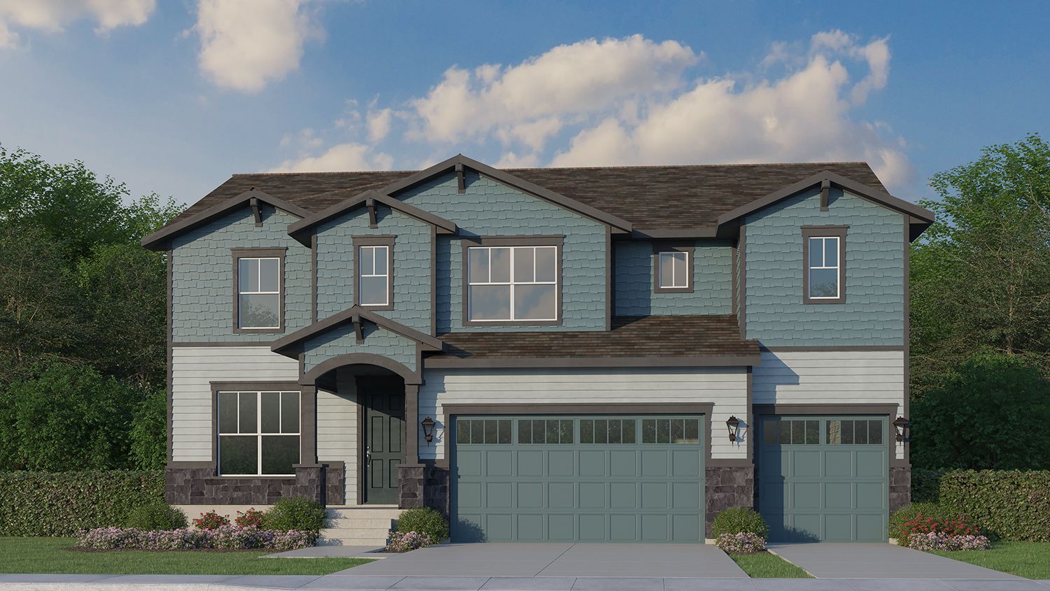 Exterior:Plan C505 Elevation A with Stone
