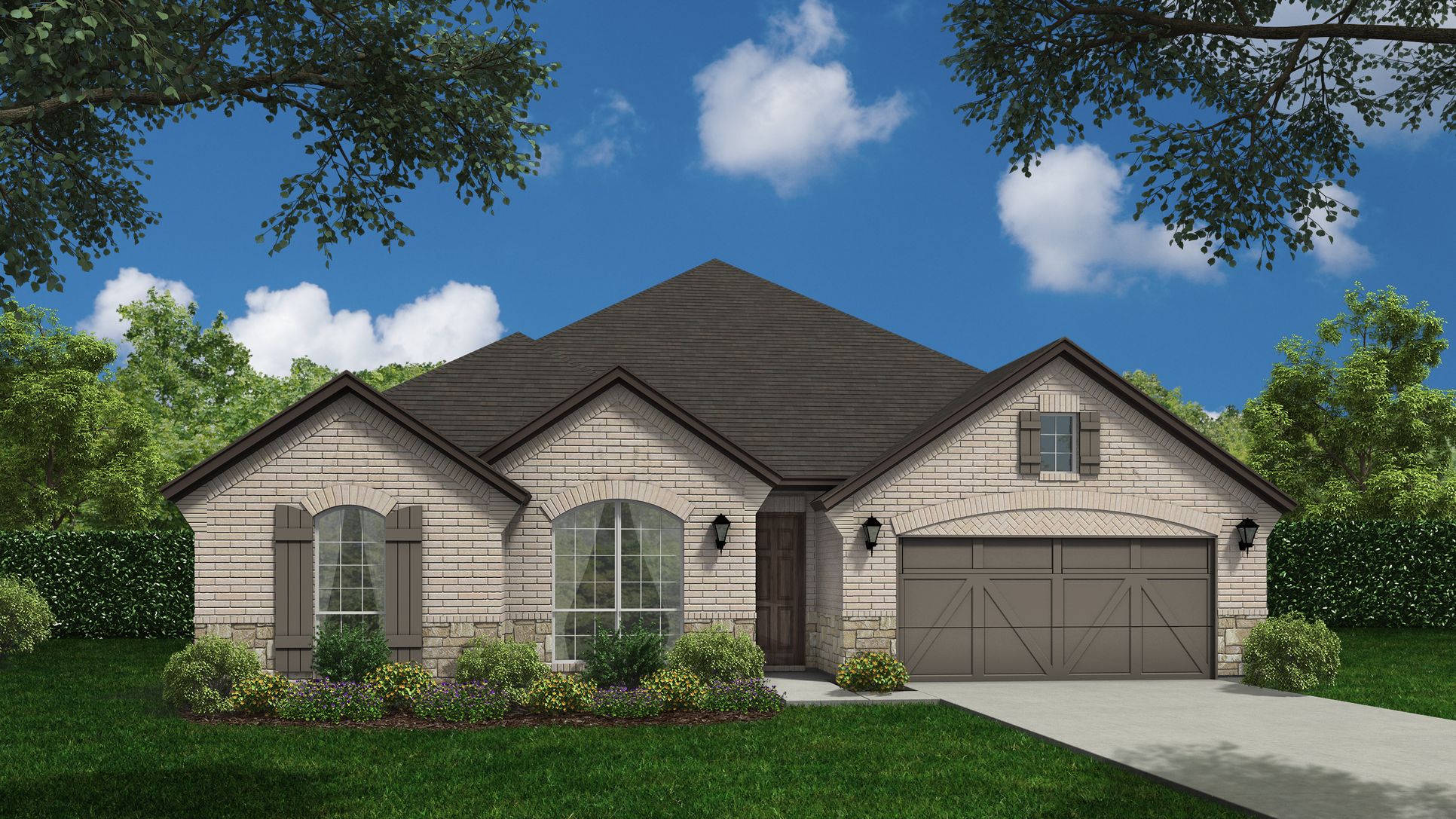 Exterior:Plan 1685 Elevation A with Stone by American Legend Homes