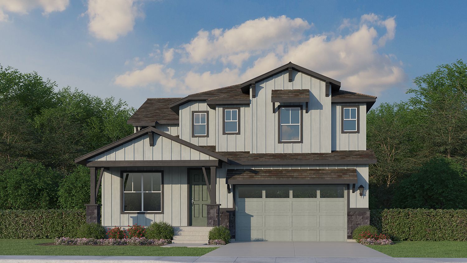 Exterior:Plan C407 Elevation C with Manufactured Stone - SH