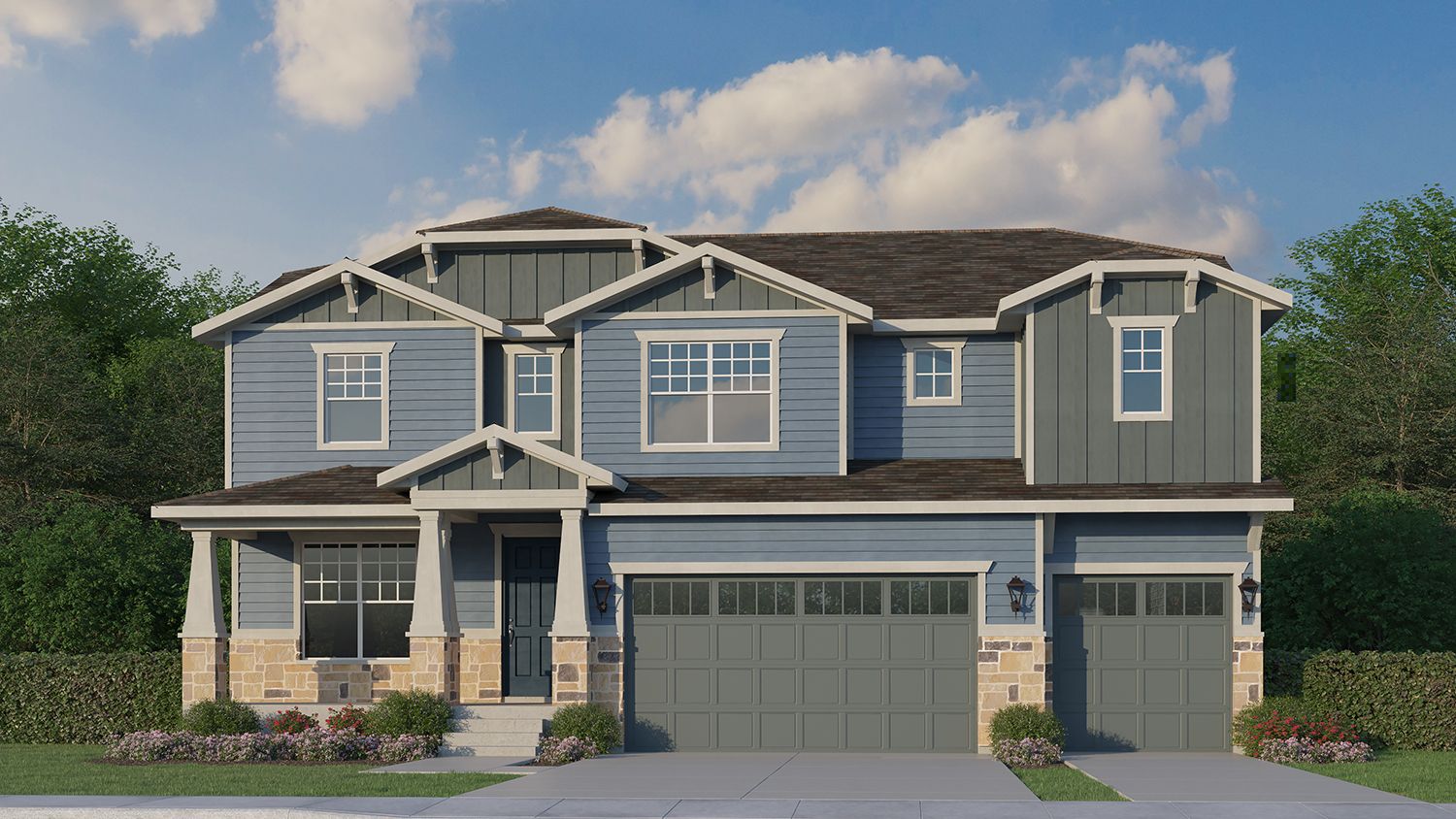Exterior:Plan C505 Elevation B with Manufactured Stone