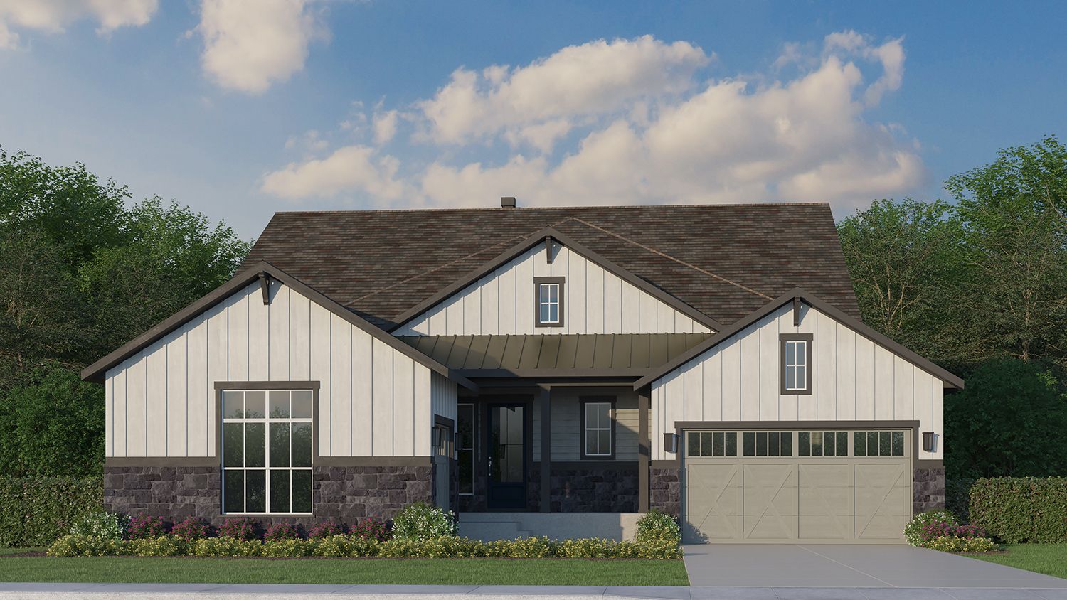 Exterior:Plan C652 Elevation A with Manufactured Stone