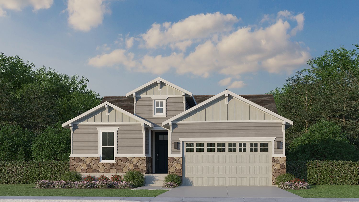 Exterior:Plan C416 Elevation A w/ Stone